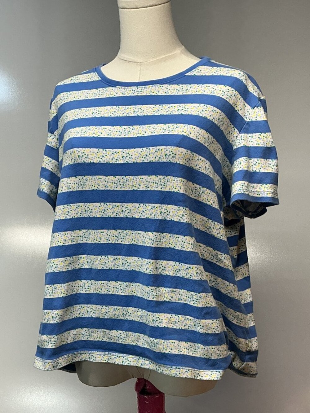 Kim Rogers Perfectly Soft XXL Blue Striped Cotton Tee Coastal Cottagecore - Picture 2 of 10